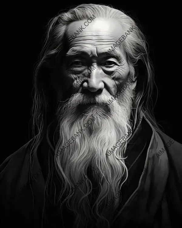 Vintage Black and White Portraits of Ancient Sages by Laozi