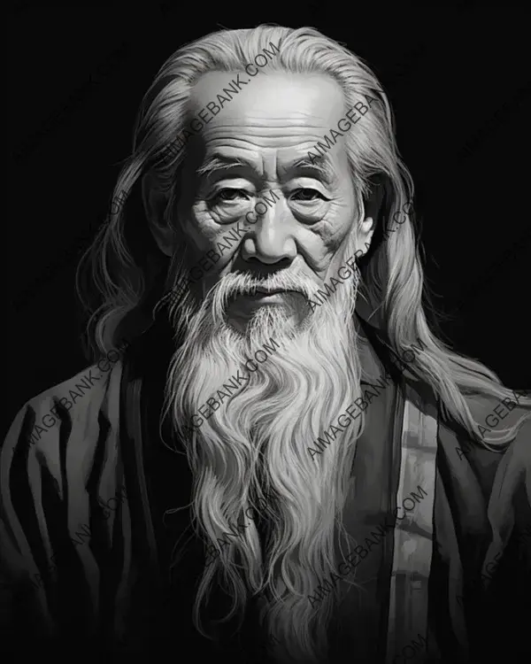 Explore Vintage Black and White Portraits of Ancient Sages by Laozi