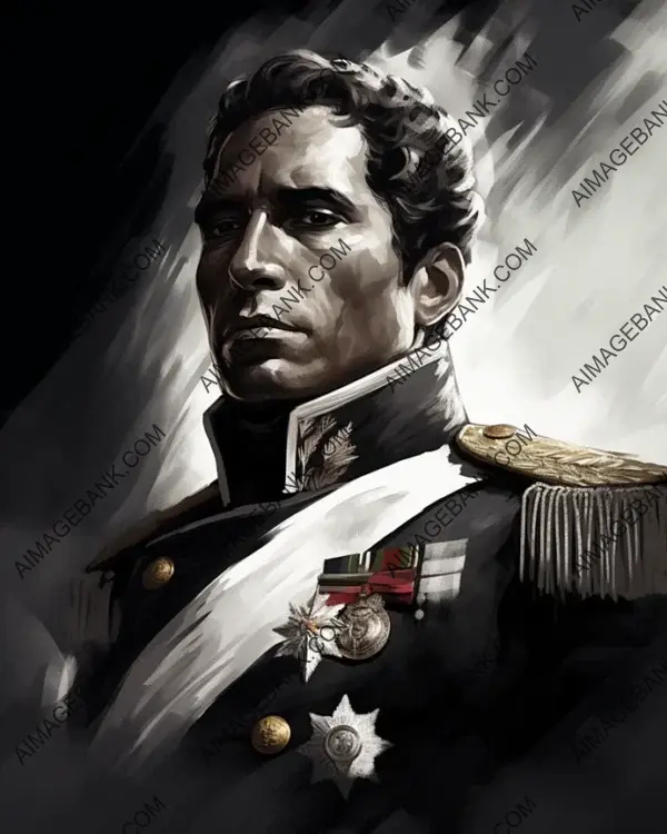 Monochromatic image capturing the essence of Simon Bolivar&#8217;s legacy.