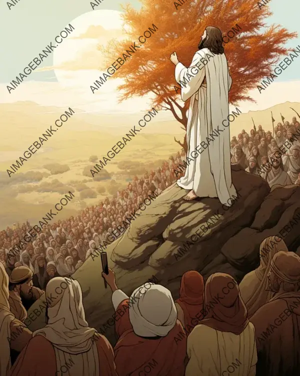 Jesus&#8217;s iconic sermon on the mount in captivating illustrations.