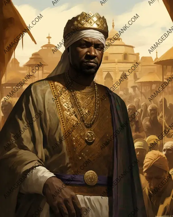 Mansa Musa&#8217;s sepia-toned portrayal in historical imagery.