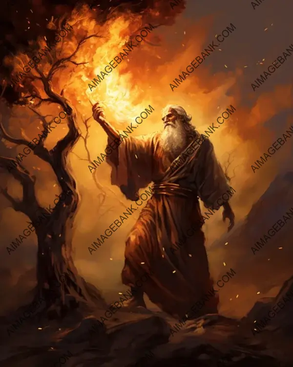 Moses&#8217;s art illustrates the iconic story of the burning bush vividly.