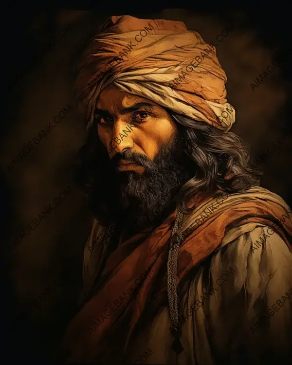 Tahir ibn Husayn&#8217;s artistry brings historical portraits to life with sepia tones.