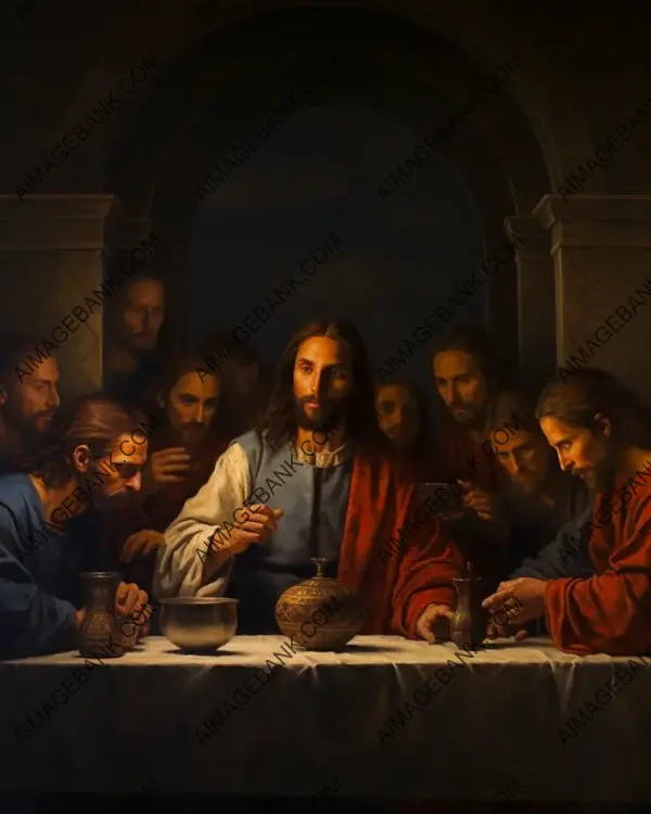 Last Supper&#8217;s image design highlights the presence of Jesus and his disciples in historical visuals.