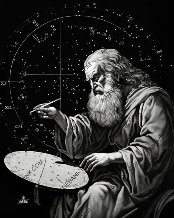 Hipparchus Crafts Vintage Black and White Depictions That Illuminate the Historical Significance of the Ancient Astronomer.