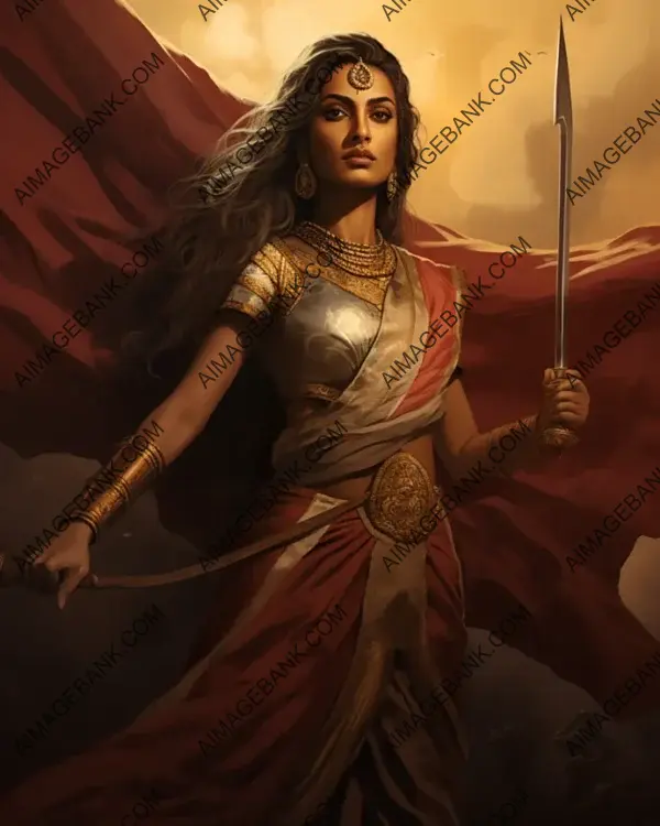 Lakshmibai&#8217;s Sepia-Toned Portrait Design Reflects the Grace and Courage of the Warrior Queen.