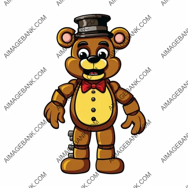 Freddy Fazbear in Cartoon Style with Bold Outline