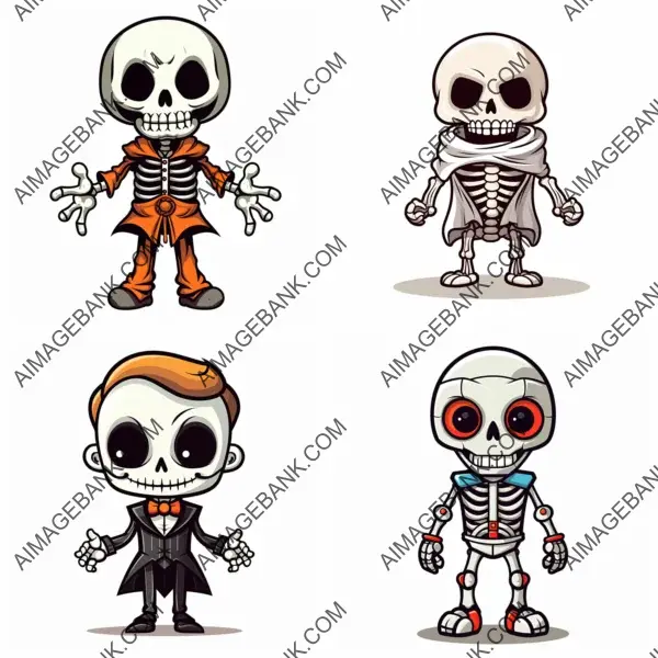 Bold Outline Skeleton Halloween Cartoon Mascot