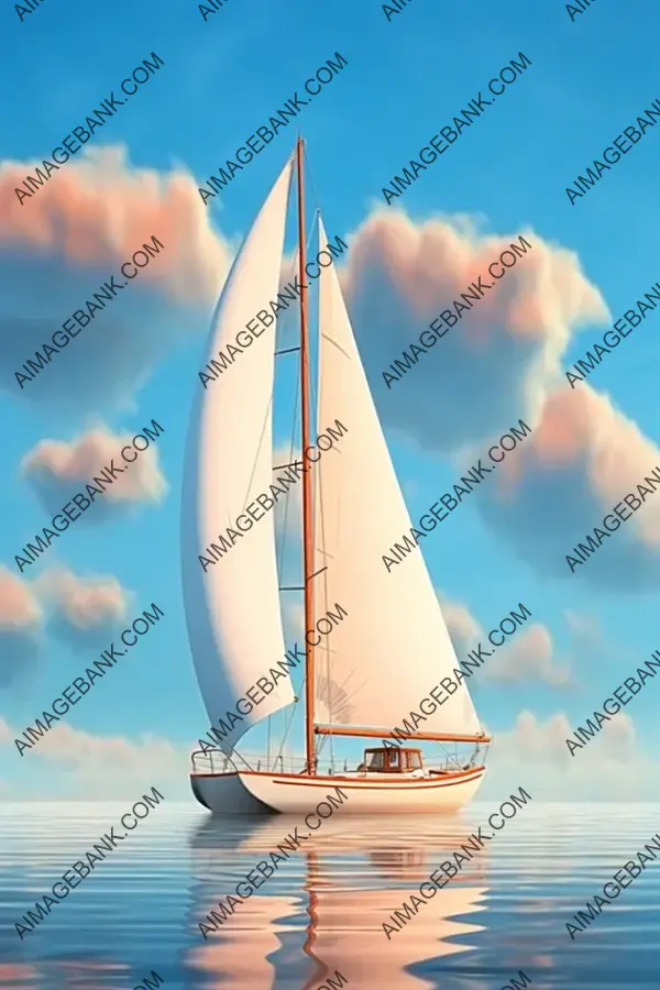 A Blue Sea Adventure: Sailing Boat Over Clouds in an Image