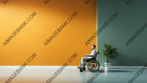 Virtual Reality Living: Man in Wheelchair in Clean Room