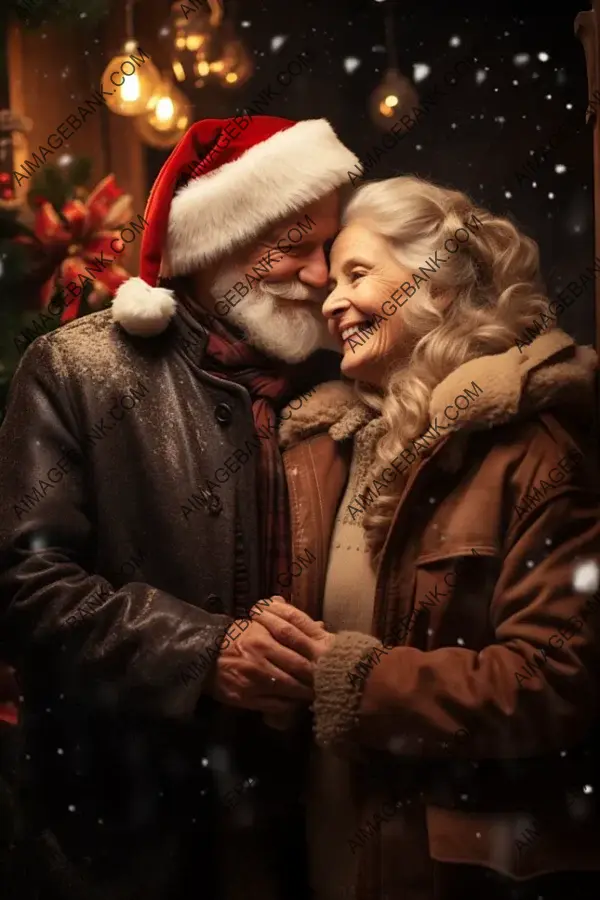 Joyful Christmas: Elderly Couple Sharing Happiness