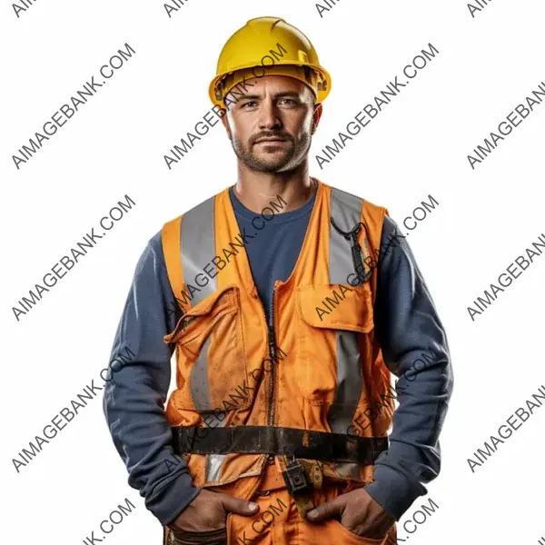 Construction Worker Posing Against a White Backdrop