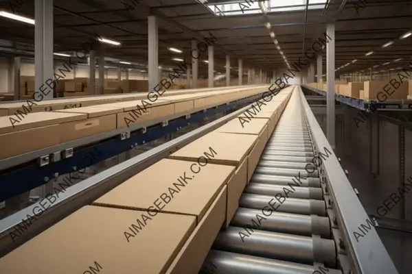 Conveyor Belt with Boxes in a Warehouse Setting