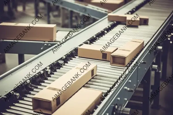 Conveyor Belt System with Cardboard Boxes