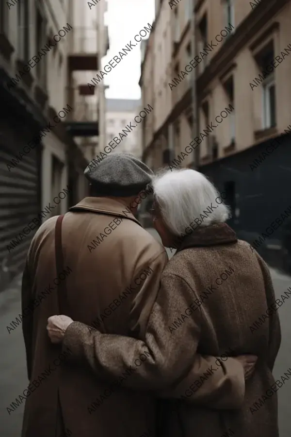 A Journey of Love: An Elderly Couple Hugging in the City.