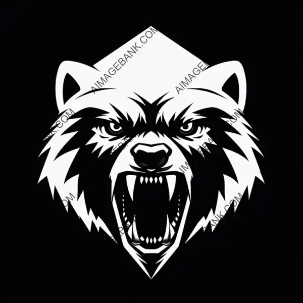 Evil Bear Snarling in a Simple Triangular Logo &#8211; Black and White