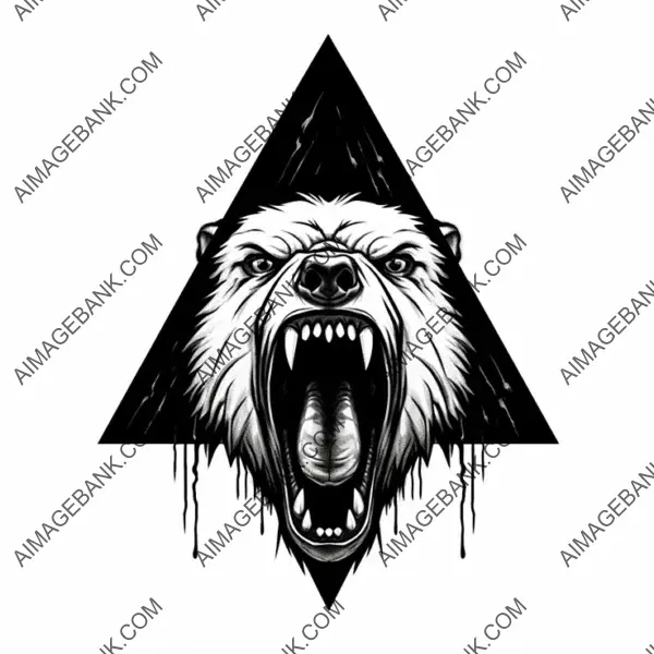 Black and White Triangular Logo Featuring an Evil Bear Snarling