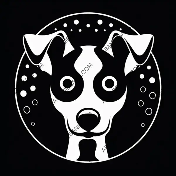 Evil Puppy in a Simple Circular Logo &#8211; Black and White