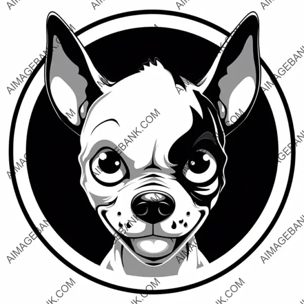 Minimalistic Circular Logo with an Evil Puppy in Black and White