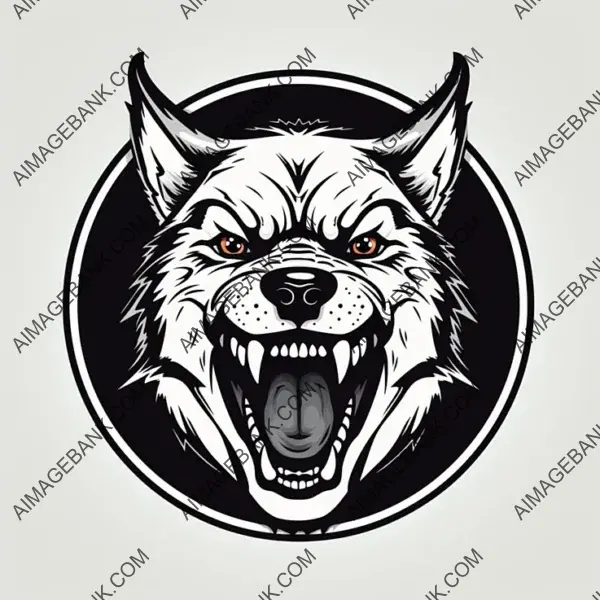 Evil Snarling Dog in a Simple Circular Logo &#8211; Black and White