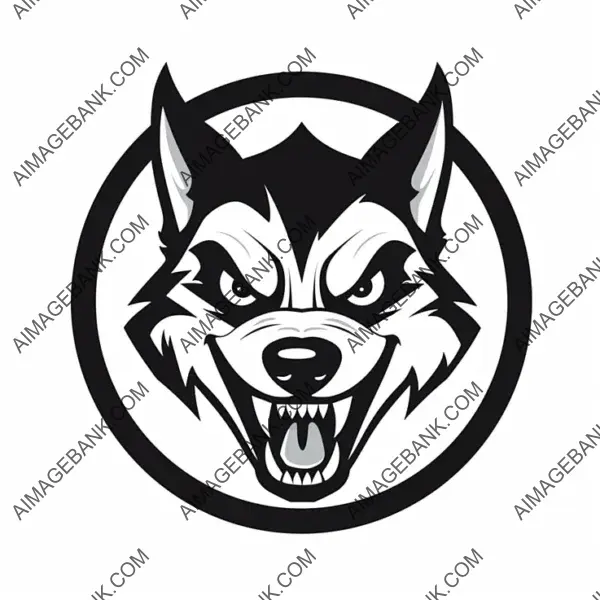 Circular Logo with an Evil Snarling Dog in Black and White