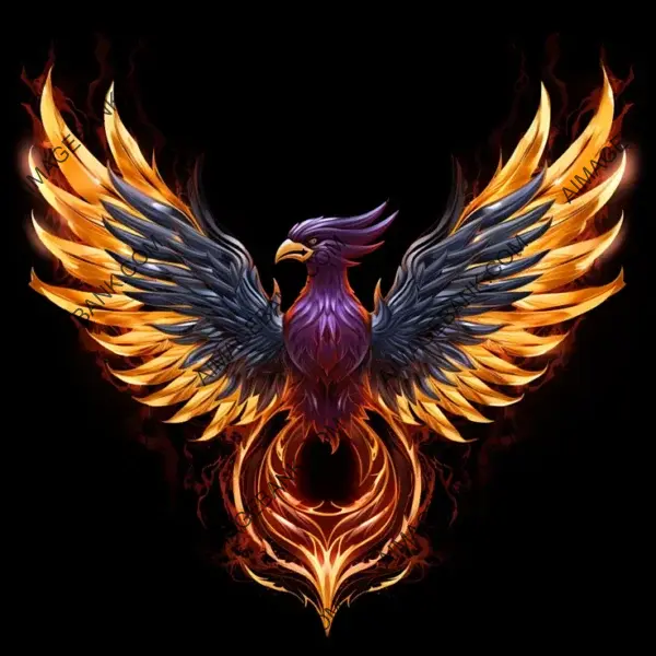 Phoenix Logo with Fiery Red, Orange, and Yellow Cinders