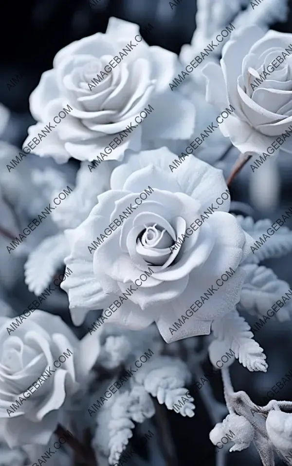 Delight in the Shot of Clay-Sculpted Winter Roses Enveloped in Frosty Splendor