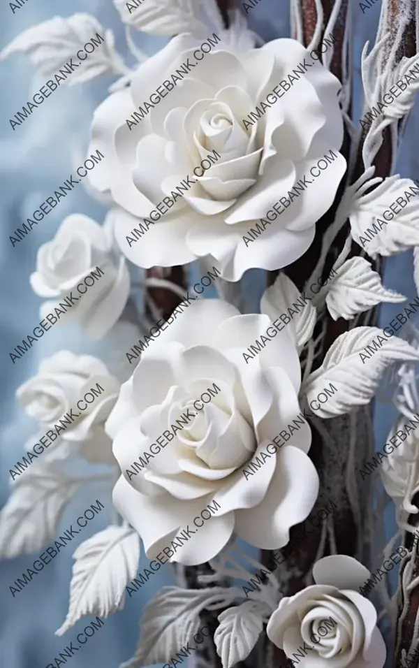 Witness the Captivating Shot of Clay-Sculpted Winter Roses Adorned with Frosty Charm