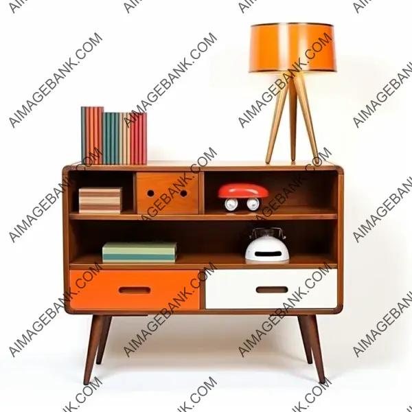 Stylish Storage Furniture in Mid-Century Style on White Background