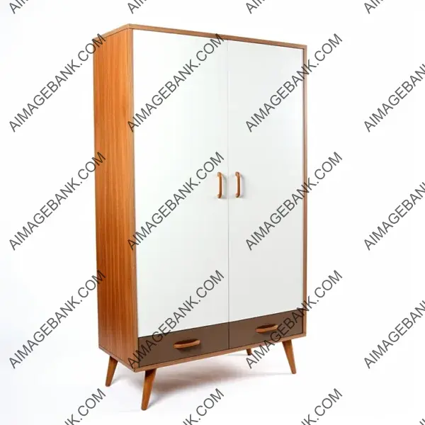 Mid-Century Style Wardrobe Clothes Cabinet on White Background