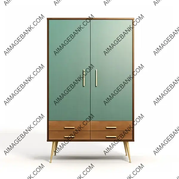 Contemporary White Background Wardrobe Clothes Cabinet in Mid-Century Style