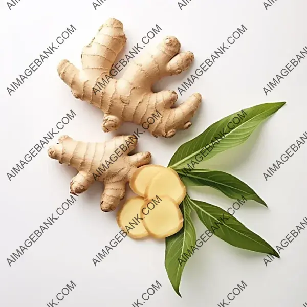 Textured Leaves and Smooth Ginger Ingredient Scene