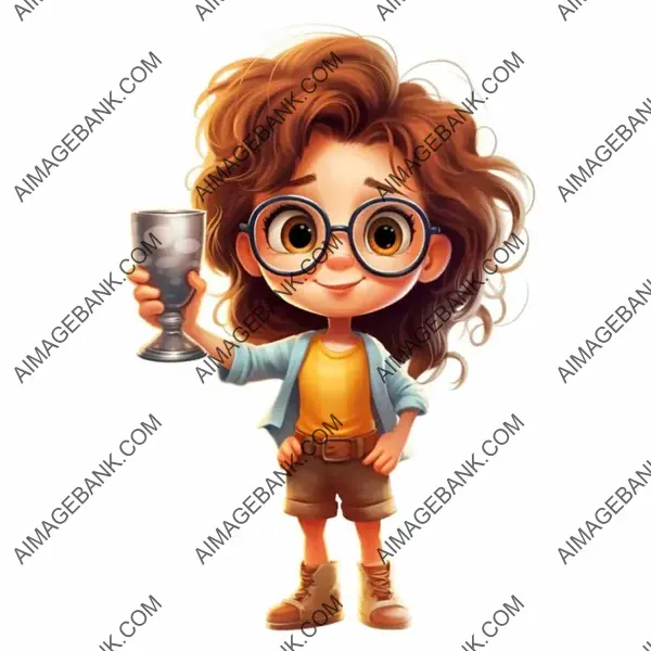 Illustration of a Cute Little Girl Holding Glasses and a Cup