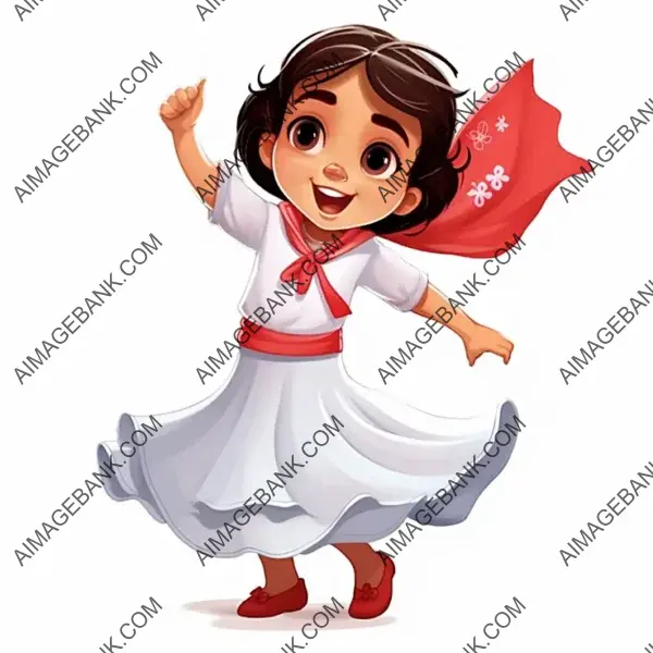 Cartoon of a Cute Little Girl in a Northern Sailor Costume Dancing