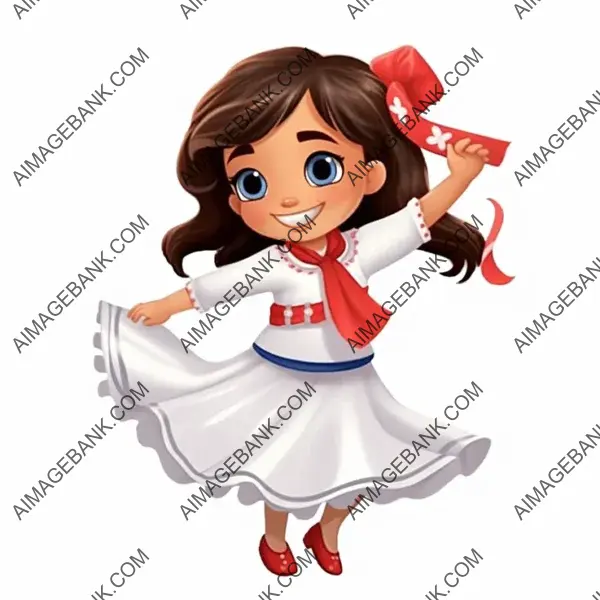 Adorable Cartoon of a Cute Little Girl in a Northern Sailor Costume Dancing