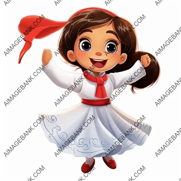 Sweet Cartoon of a Cute Little Girl in a Northern Sailor Costume Dancing