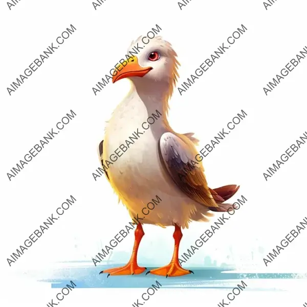 Sweet Disney-Style Cartoon of a Cute Peruvian Seagull in Profile