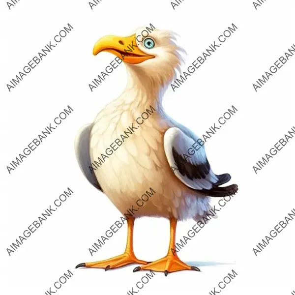 Profile View of a Cute Peruvian Seagull in Disney Cartoon Style