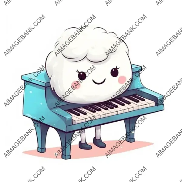 Adorable Cartoon of a Cute Piano in White with Vector Design