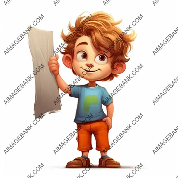 Sweet Cartoon of a Cute Smiling 8-Year-Old European Boy in Realistic Style