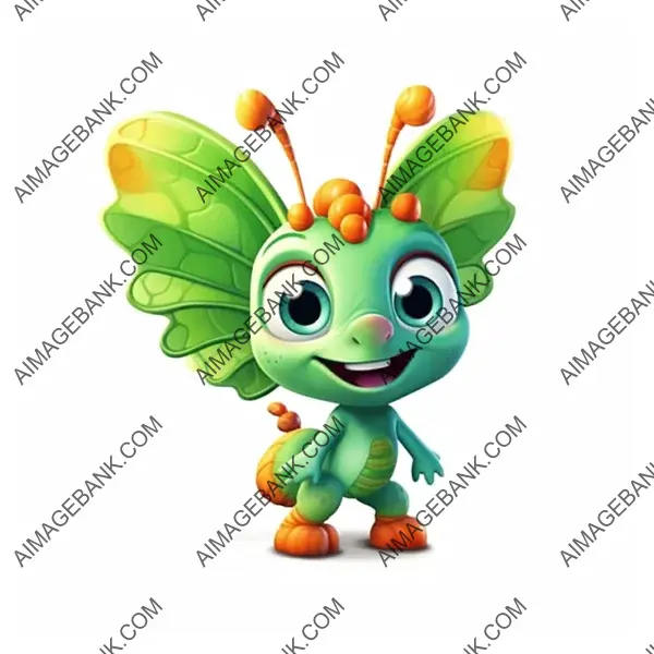 Sweet Pixar-Style Cartoon of a Cute Smiling Baby Butterfly in Full Body