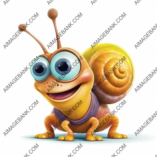 Illustration of a Cute Smiling Baby Snail in Pixar-Style Full Body