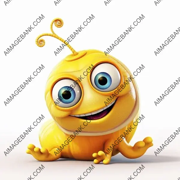 Adorable Cartoon of a Cute Smiling Baby Snail in Pixar Style Full Body