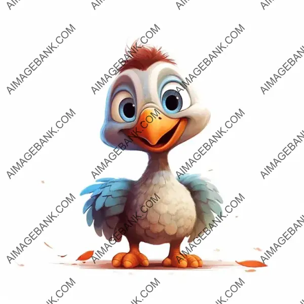 Illustration of a Cute Smiling Baby Turkey in Pixar-Style Full Body