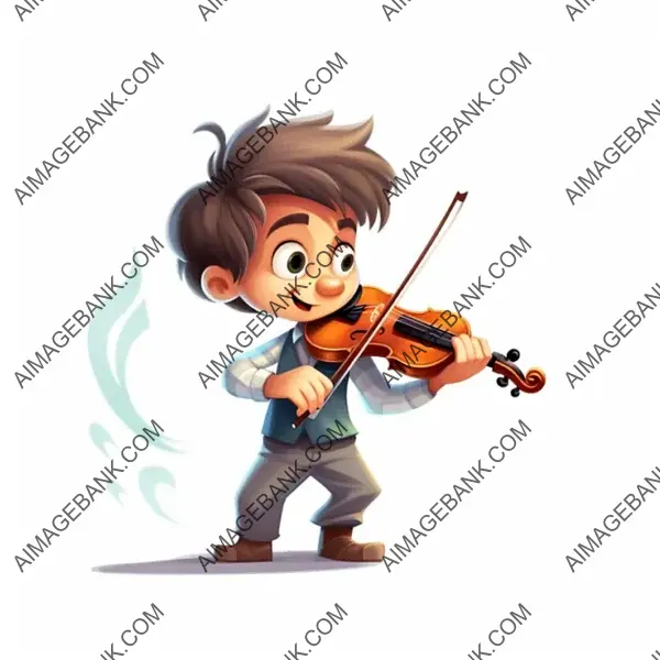 Vector Digital Art Cartoon of a Boy Playing the Violin