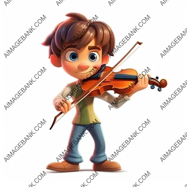 Illustration of a Boy Playing the Violin in Vector Digital Art