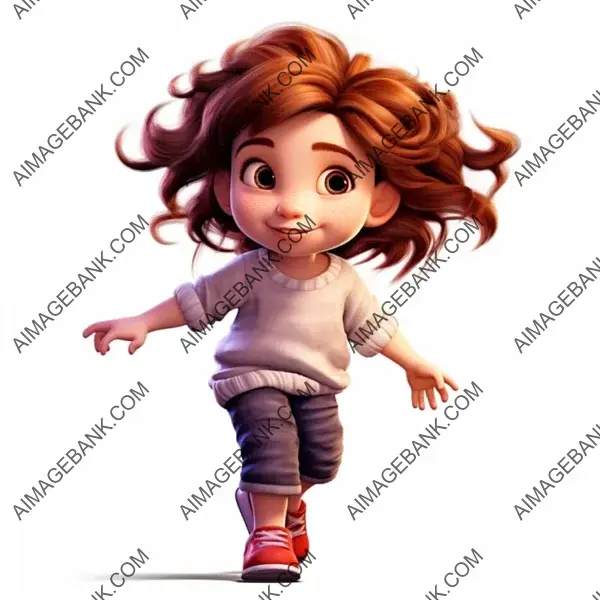 Cartoon Depiction of a Cute Year-Old European Girl Walking