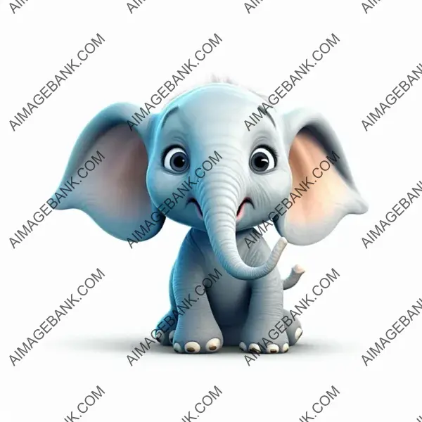 Adorable 3D Pixar-Style Cartoon of a Baby Elephant