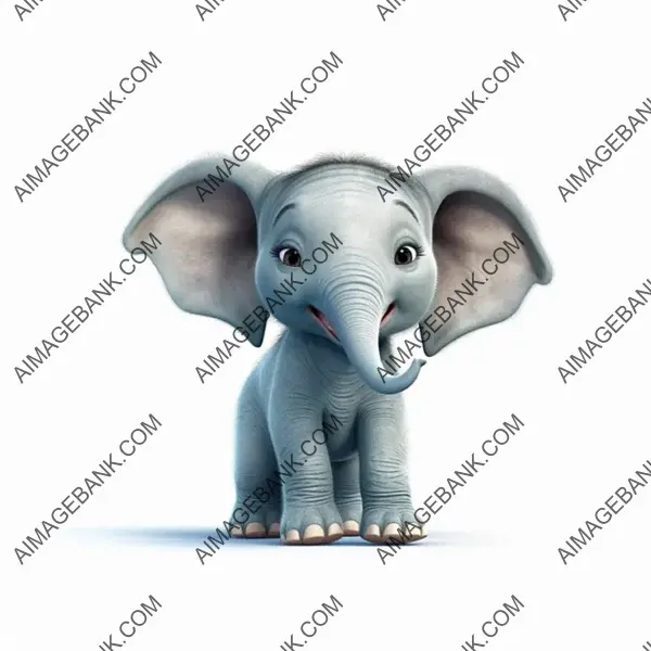 Sweet 3D Pixar-Style Cartoon of a Baby Elephant Walking Right