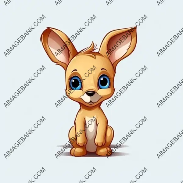 Illustration of a Baby Kangaroo in Pixar-Style with a Pocket